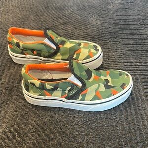 Vans Kids Camo Slip-On Shoes - Green and Orange